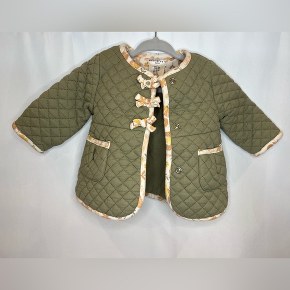 Max Studio Other - Max Studio Baby Quilted Green Coat with Floral Piping and Bows Size 0-3 months